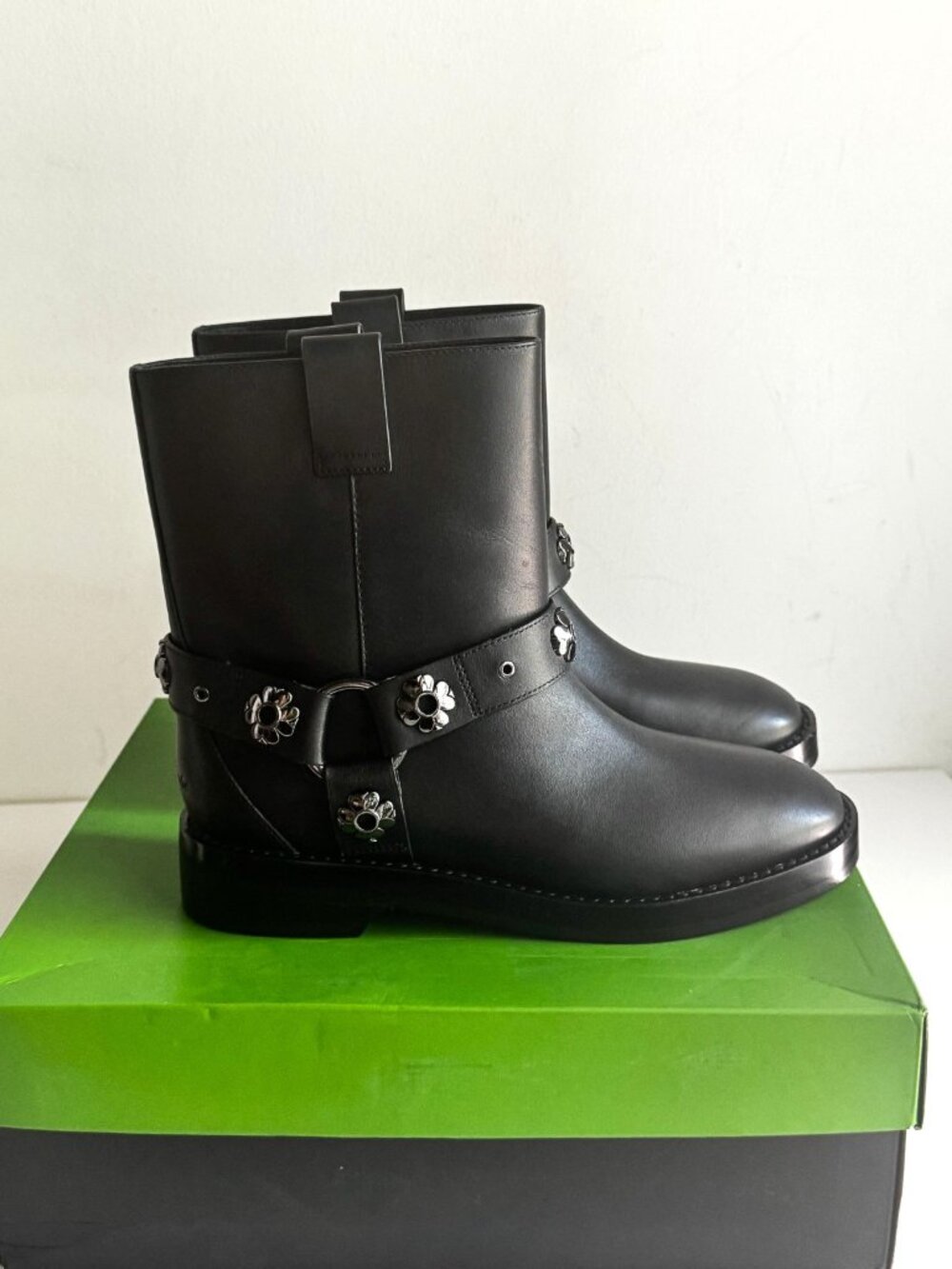 Kate Spade Studded Moto Boot Black Leather Short 6.5